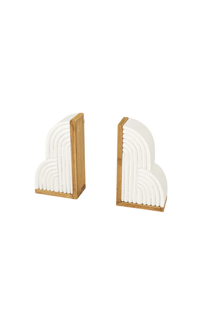 Foreside Home and Garden 7.28" Decorative Sleek Boho Cloud Sturdy Sleek Bookends Set of 2, Alternate, color, White
