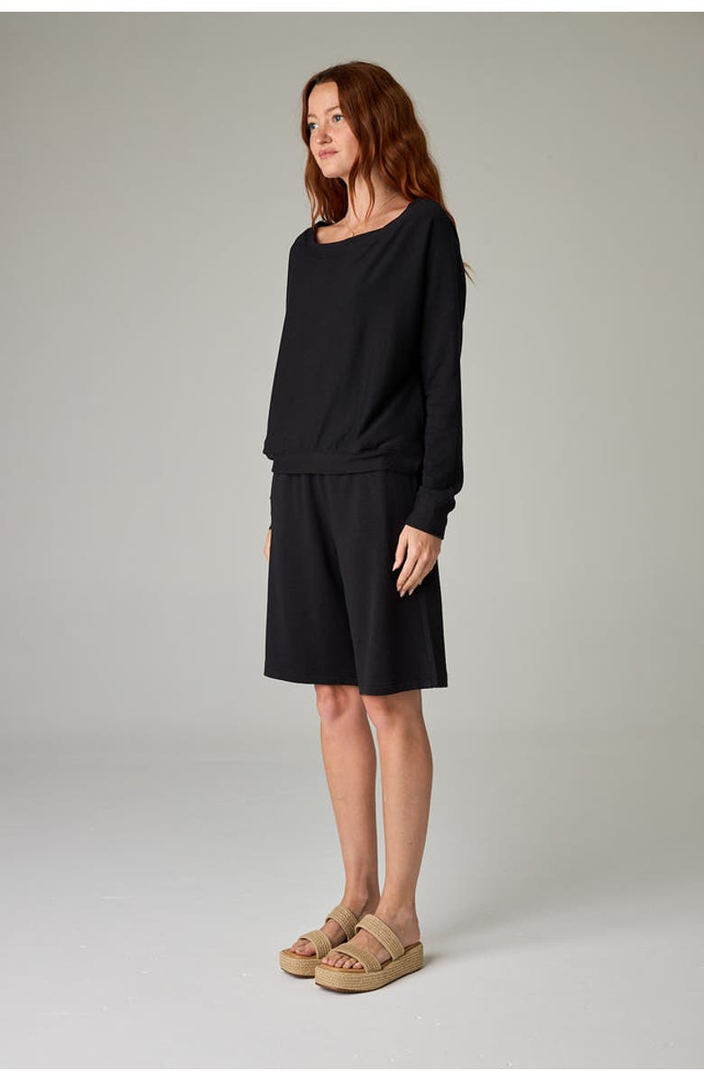 eavolu Baikal Eco-Luxe Fleece Off-Shoulder Crop Top - Cloud-Soft Comfort, Alternate, color, Coal Black