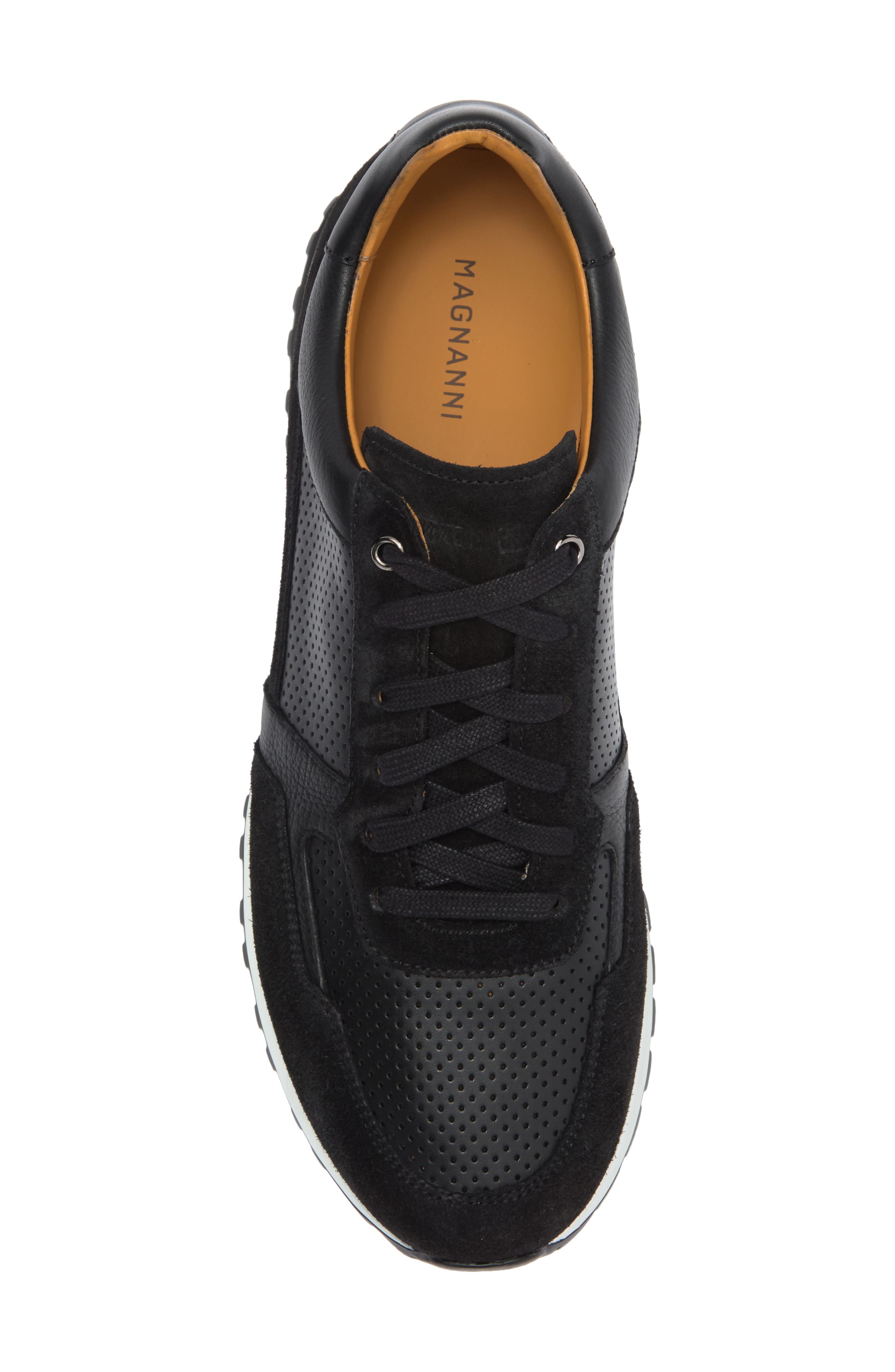 Magnanni Fado Perforated Sneaker, Alternate, color, Black / Black