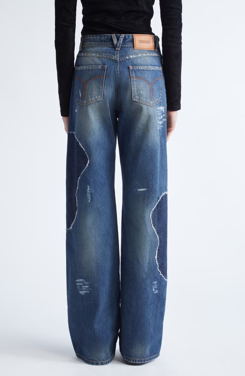 Versace Distressed Patchwork High-rise Wide-leg Jeans In Multi