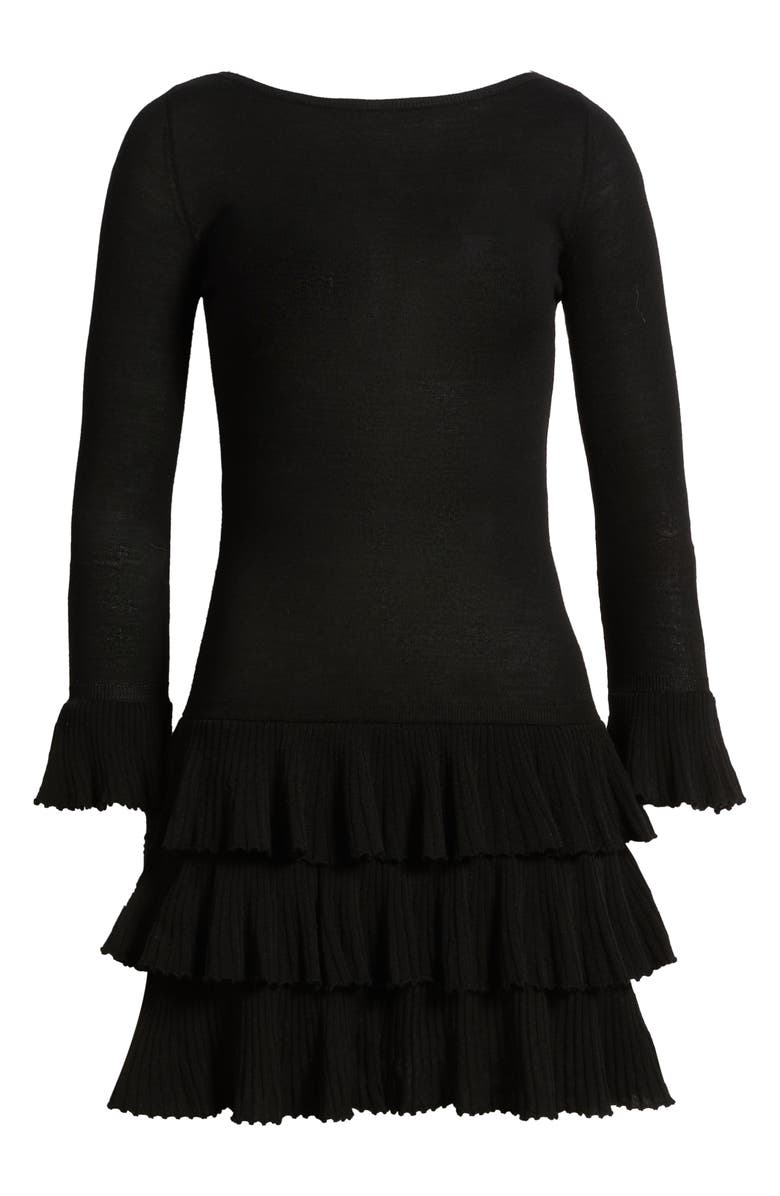 DÔEN Amelina Layered Ruffle Long Sleeve Merino Wool Minidress, Alternate, color, Black