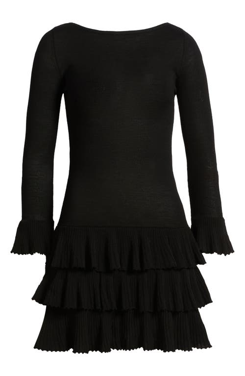 Doen Dôen Amelina Layered Ruffle Long Sleeve Merino Wool Minidress In Black