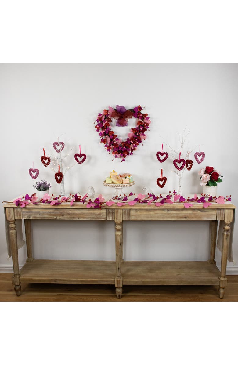 Northlight 6' Glittered Hearts and Berries Valentine's Day Garland, Alternate, color, Red