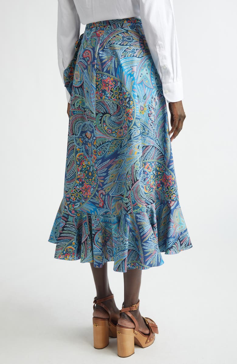 Etro Paisley Print Wrap Skirt, Alternate, color, Print On Blue Base