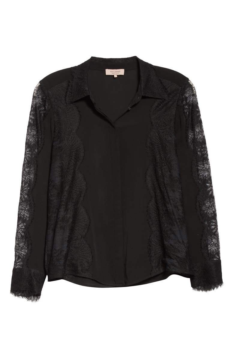 Tailored by Rebecca Taylor Lace Detail Silk Blouse, Alternate, color, 