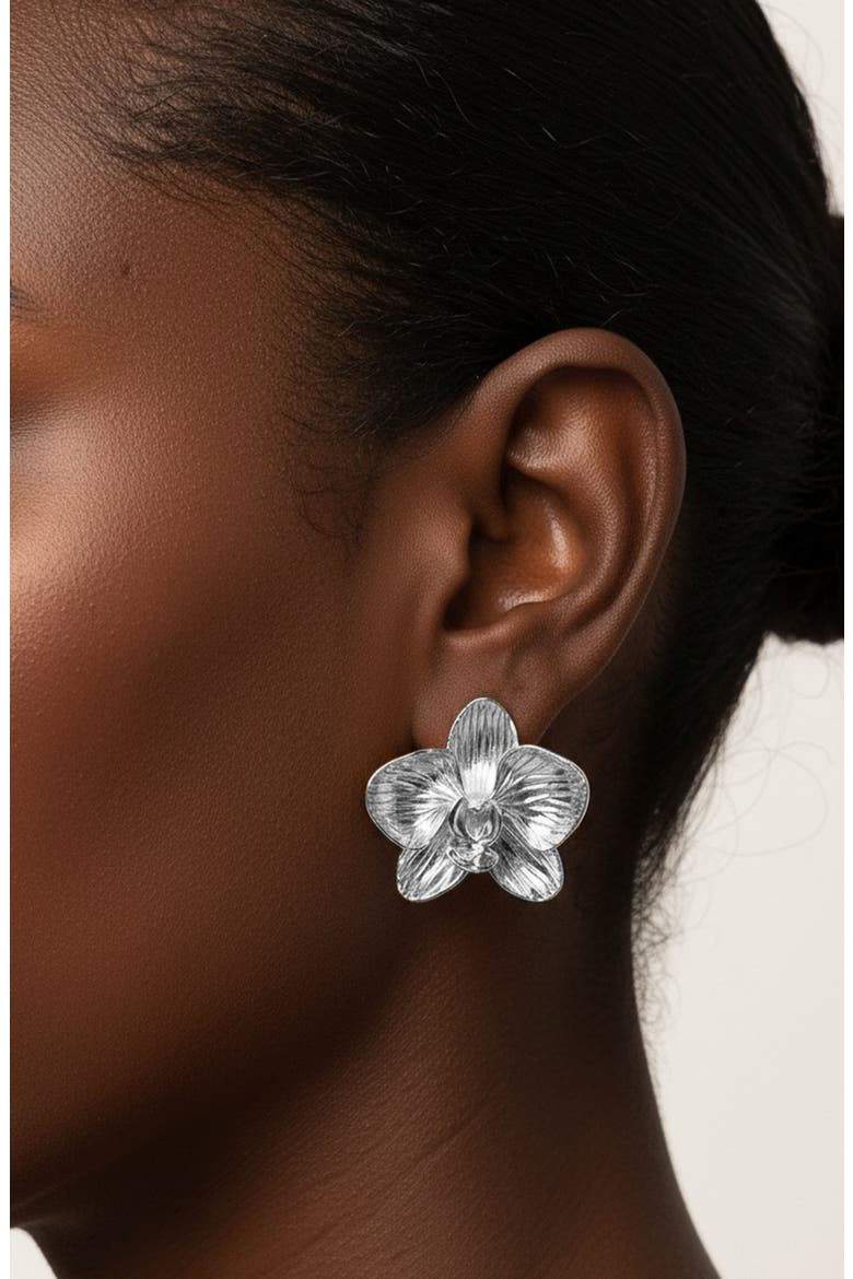 Orchid Flower Statement Stud Earrings, Alternate, color, SILVER