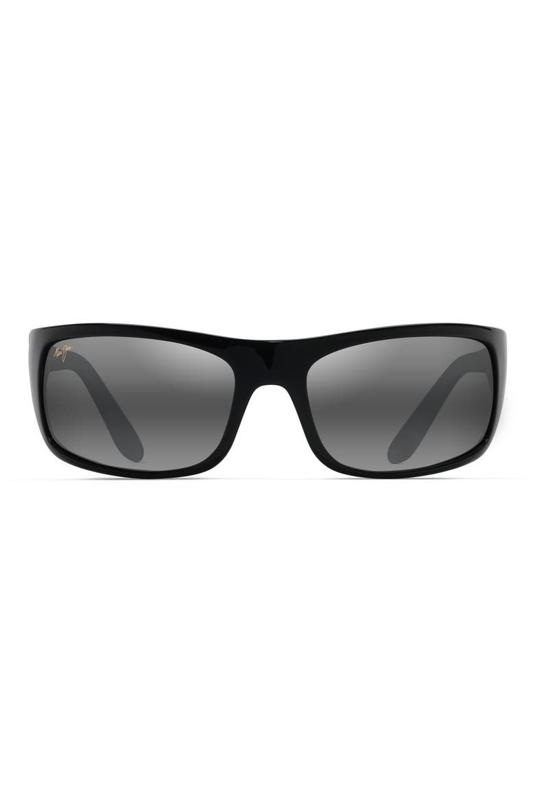 Peahi 65mm Polarized Sport Sunglasses, Main, color, GLOSS BLACK / NEUTRAL GREY
