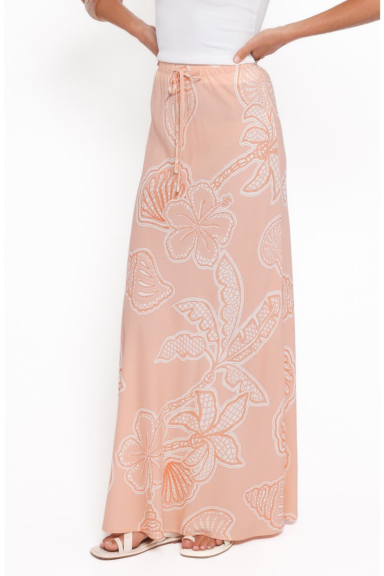 Marissa Drawstring Maxi Skirt, Alternate, color, PEACH FLORAL