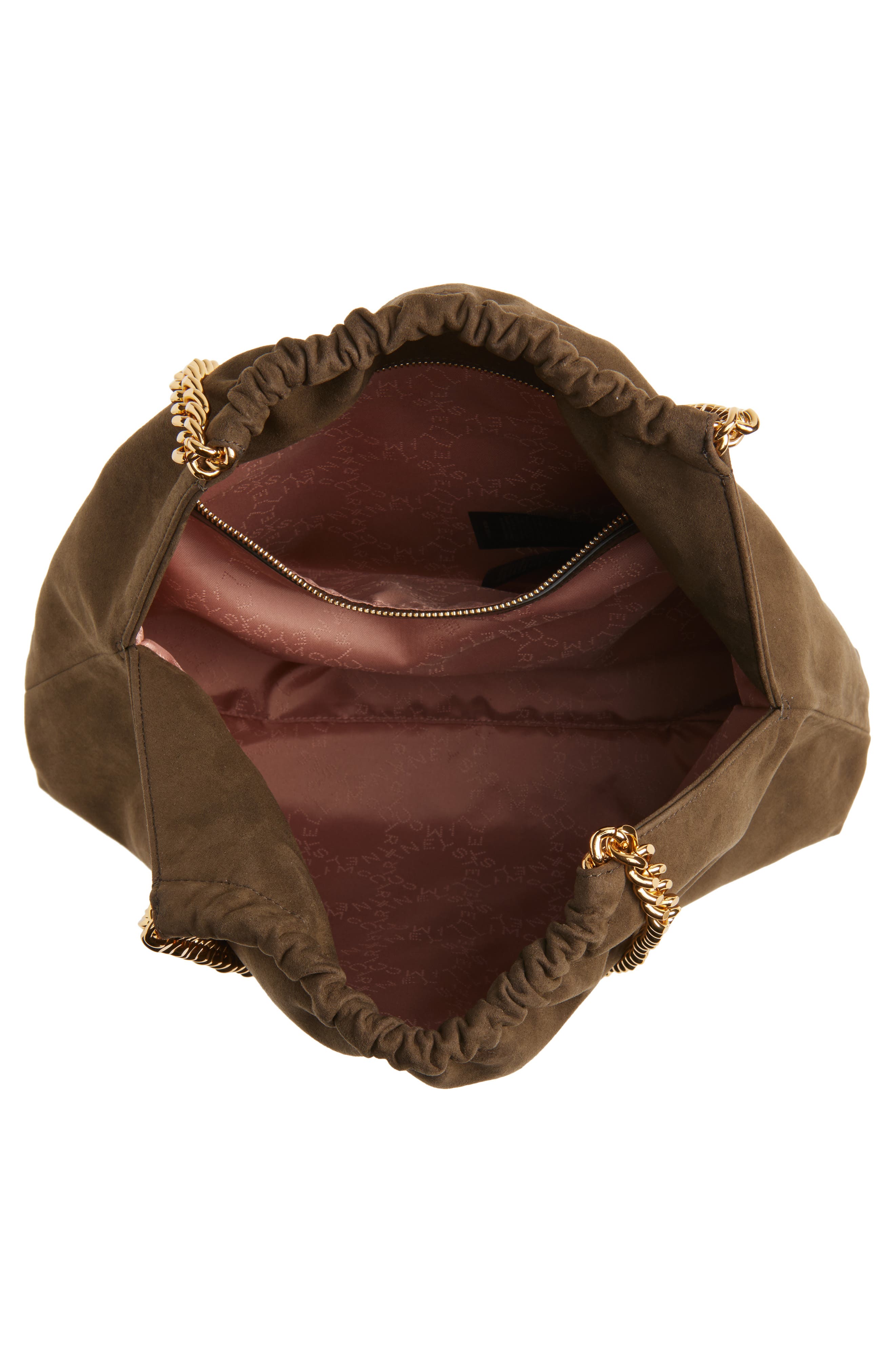 Stella McCartney Medium Falabella Faux Suede Drawstring Tote, Alternate, color, Moka