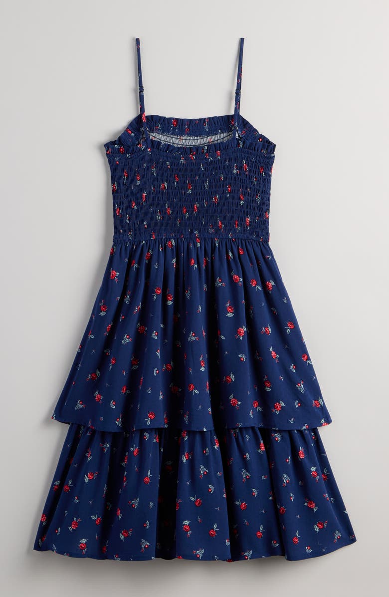 Nordstrom Kids' Floral Smocked Tiered Midi Dress, Alternate, color, Navy Medieval Rosebuds