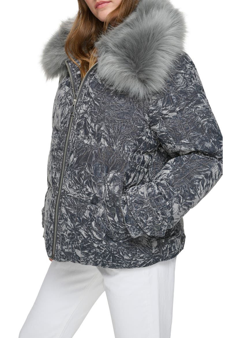 Charleroi Faux Fur Collar Down & Feather Fill Velvet Puffer Jacket, Alternate, color, PEPPERCORN