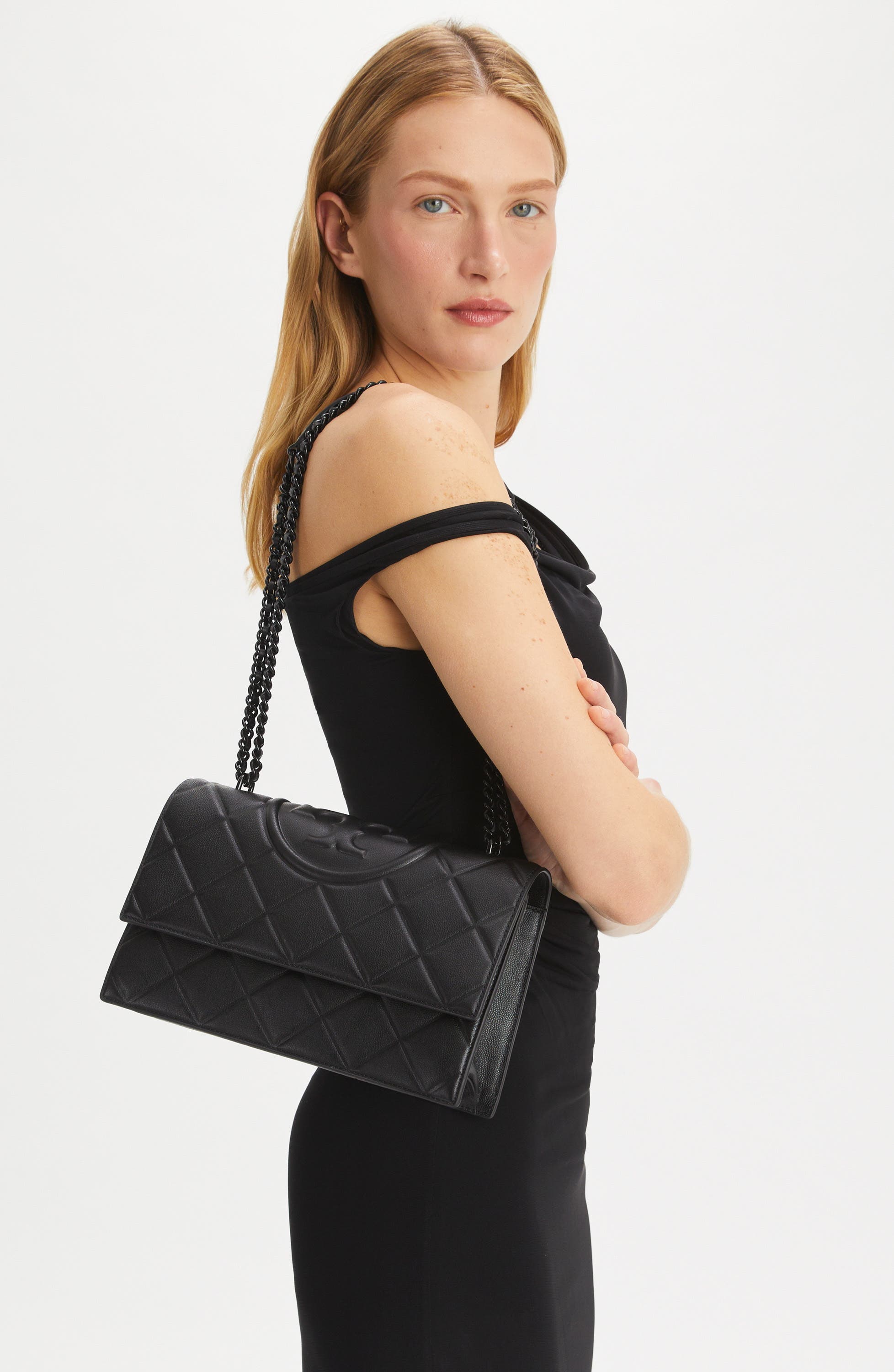Fleming Convertible Quilted Leather Shoulder Bag, Alternate, color, BLACK/BLACK