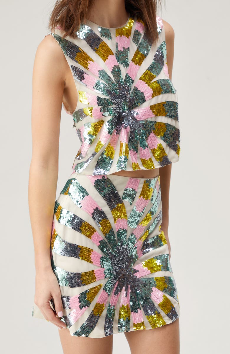 NASTY GAL Tie Dye Sequin Palm Crop Top, Alternate, color, 