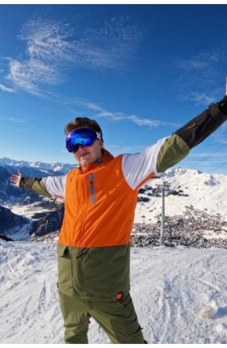 OOSC Yeh Man Men's Ski & Snowboard Jacket - Orange, Khaki & White, Main, color, Orange, Khaki, White