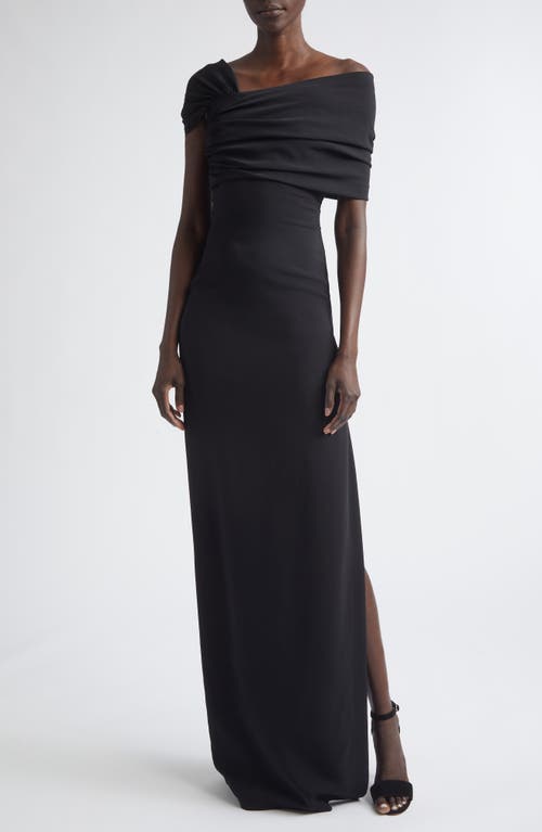 Oscar de la Renta Draped Sleeve Stretch Cady Gown in Black at Nordstrom, Size 10