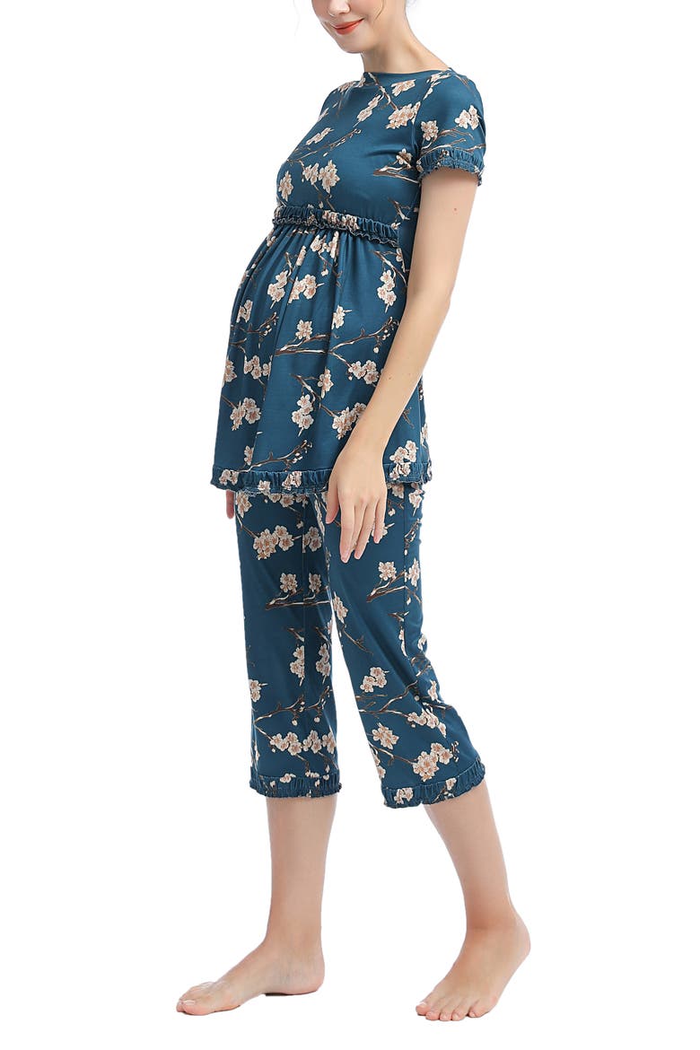 Zadie Floral Maternity/Nursing Pajamas, Alternate, color, NAVY