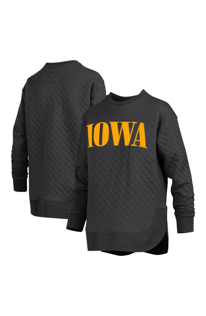 PRESSBOX Women's Pressbox Black Iowa Hawkeyes Quilted Long Sleeve Pullover Sweatshirt, Main, color, Black