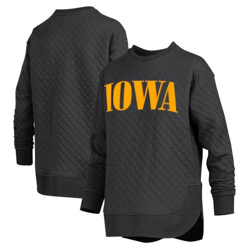 Pressbox Black Iowa Hawkeyes Quilted Long Sleeve Pullover Sweatshirt In Black,gold