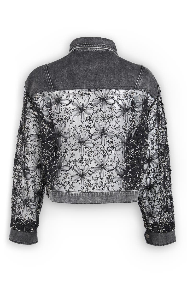 SAACHI Lace Trim Denim Trucker Jacket, Alternate, color, Black