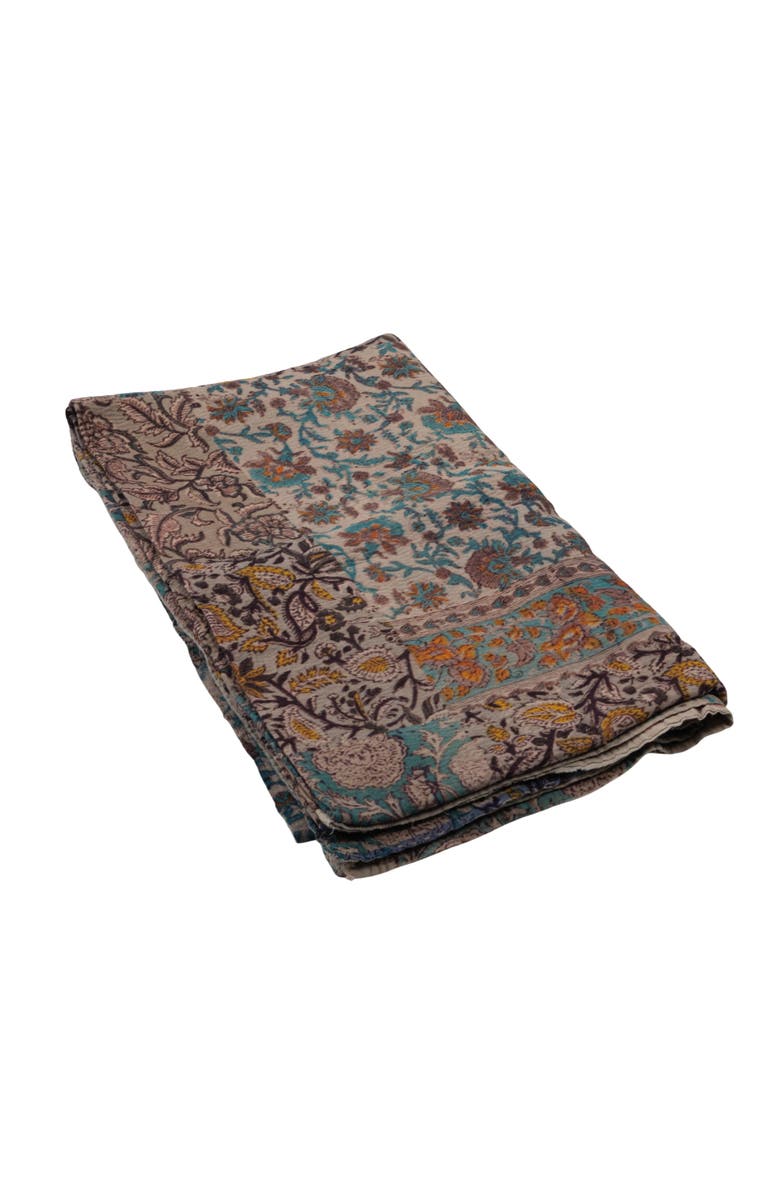 Storied Home Vintage Cotton Printed Rali Throw with Embroidery, Multicolor, Main, color, Grey