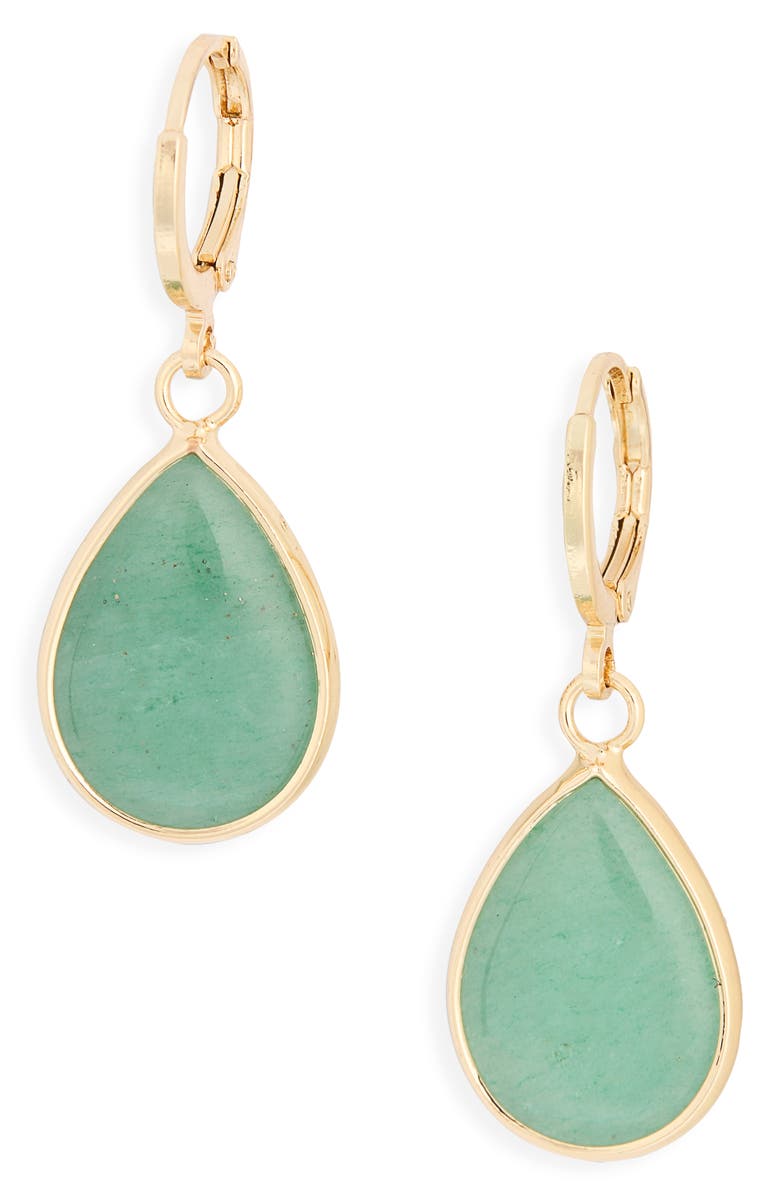 NORDSTROM RACK Semiprecious Stone Teardrop Earrings, Main, color, Green- Gold