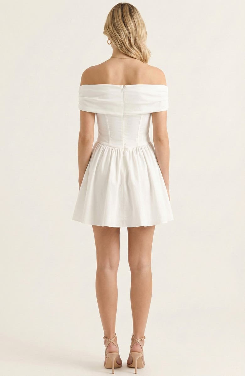 Modenaire Off-Shoulder Ruched Bodice Mini Dress with Flowy Skirt, Alternate, color, White