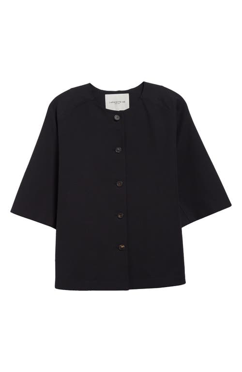 Lafayette 148 Petite Stretch Twill Collarless Shirt Jacket In Black