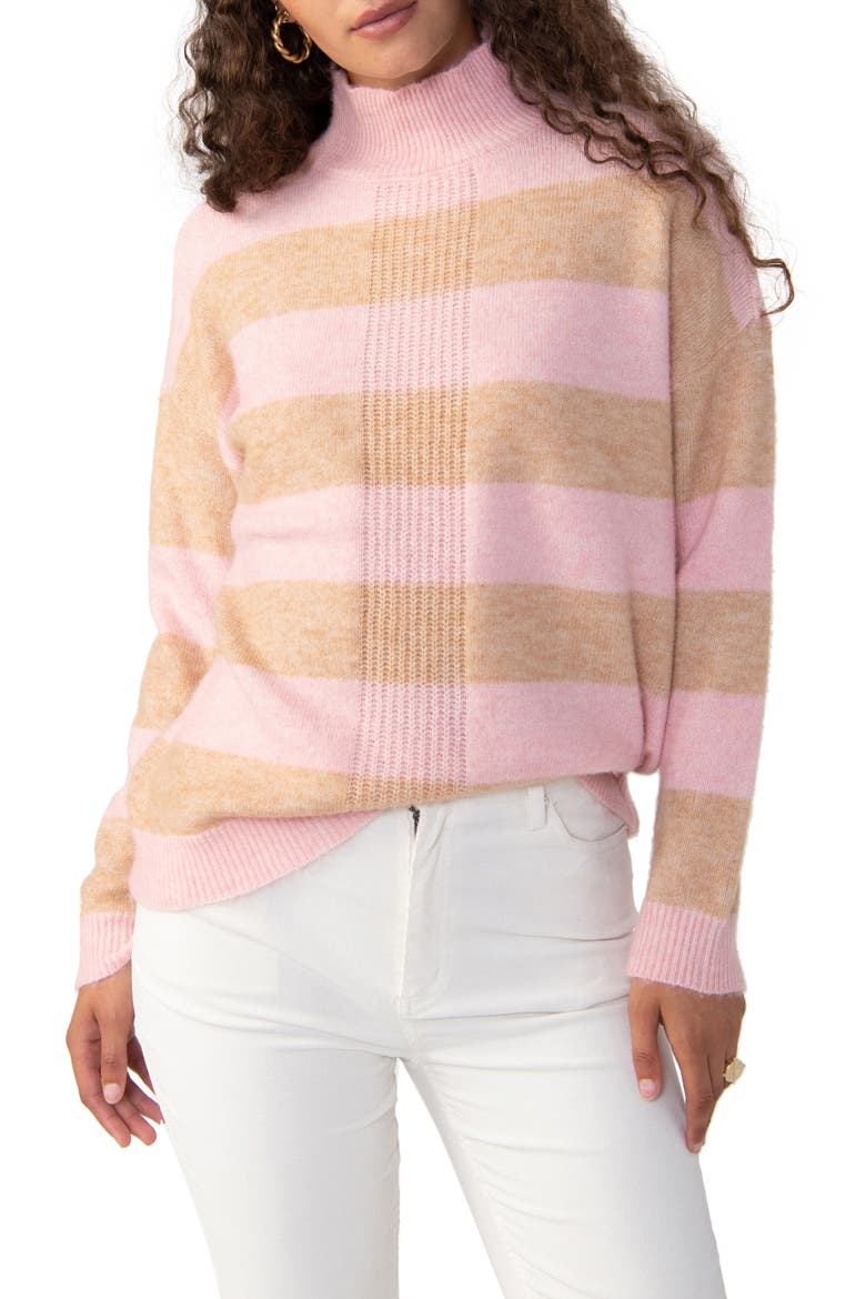 Upstate Stripe Mock Neck Sweater, Main, color, ROSEHIP OA