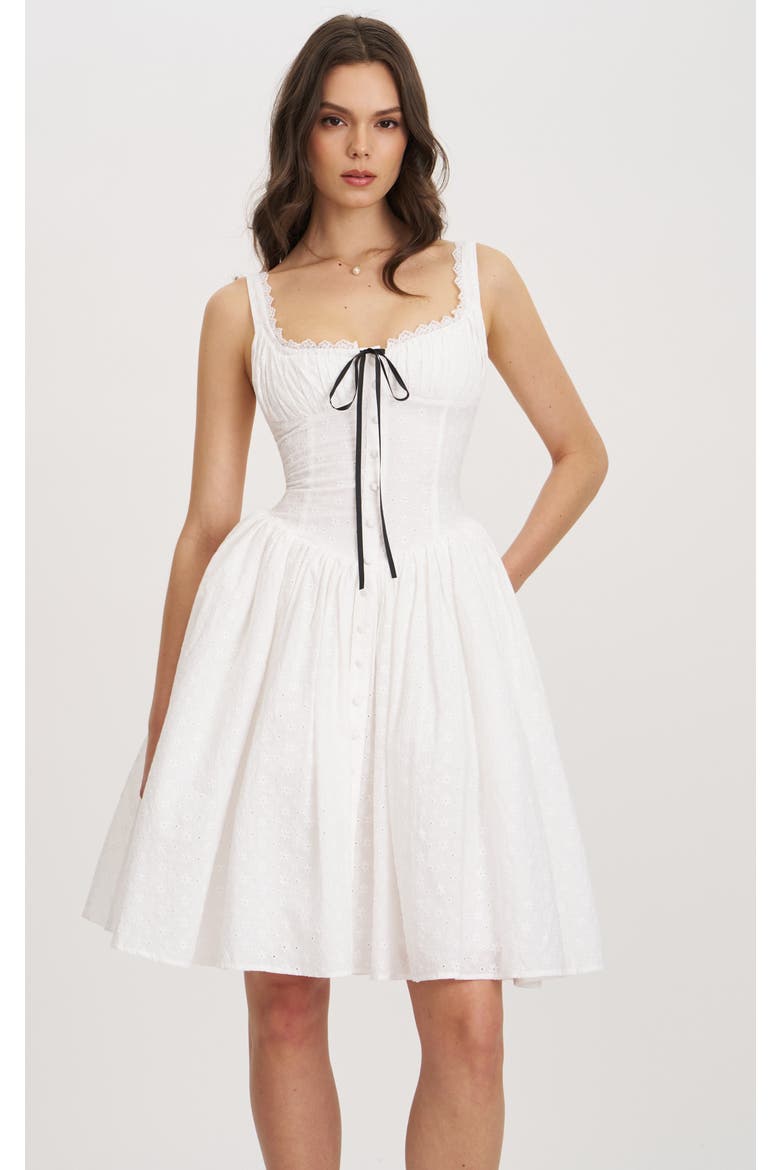 Madison Cotton Eyelet Square Neck Midi Dress, Main, color, White