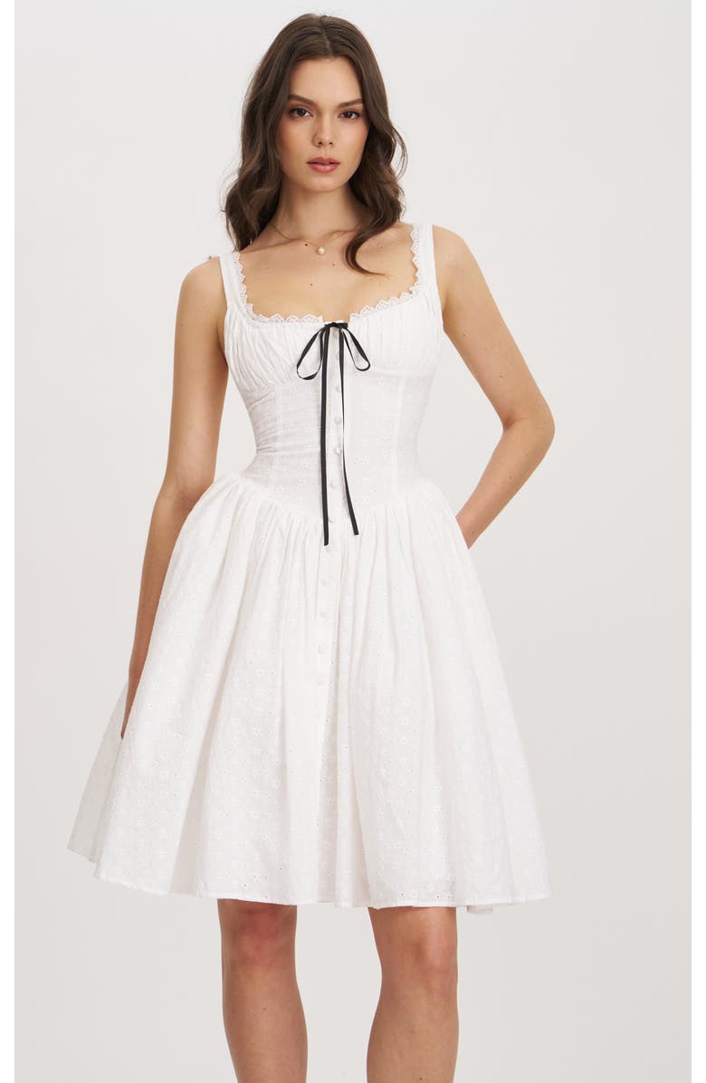 Miss Circle Madison Cotton Eyelet Square Neck Midi Dress, Main, color, White