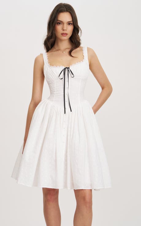 Madison Cotton Eyelet Square Neck Midi Dress