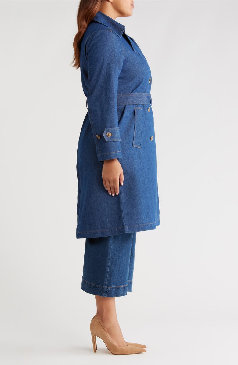 Anne Klein Chambray Double Breasted Belted Trench Coat, Alternate, color, Aries Wash