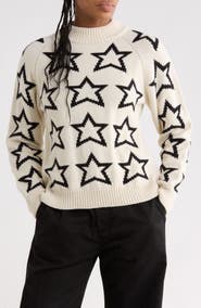 Re/Done Mock Neck Star Pullover Sweater