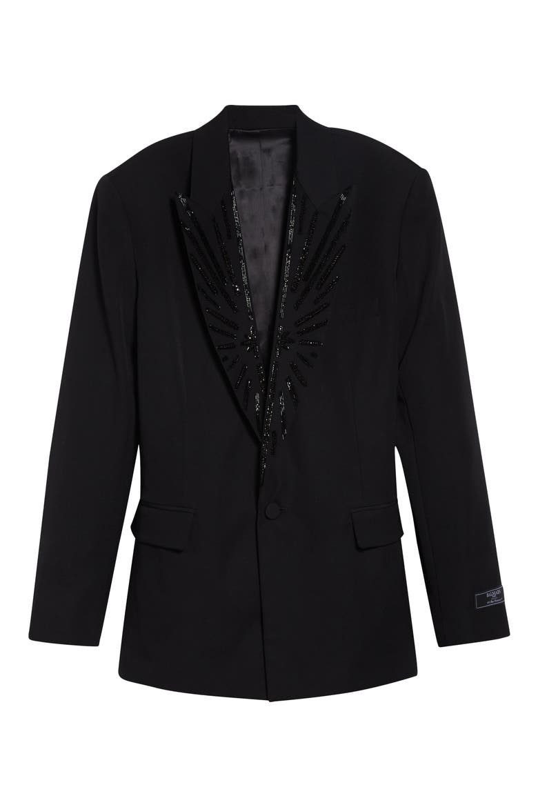 Crystal Beaded Wool Grain de Poudre Jacket, Main, color, EAP BLACK/ BLACK