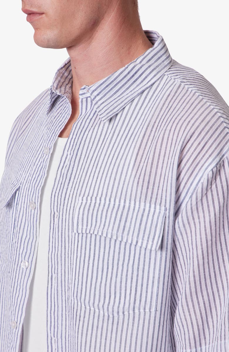 mnml Stripe Crop Boxy Short Sleeve Button-Up Shirt, Alternate, color, Blue