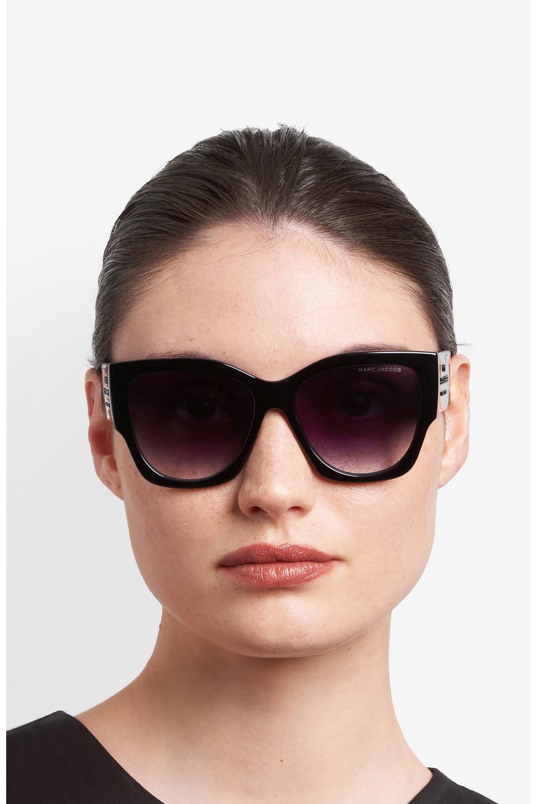 56mm Gradient Cat Eye Sunglasses, Alternate, color, BLACK/ DARK GREY SF