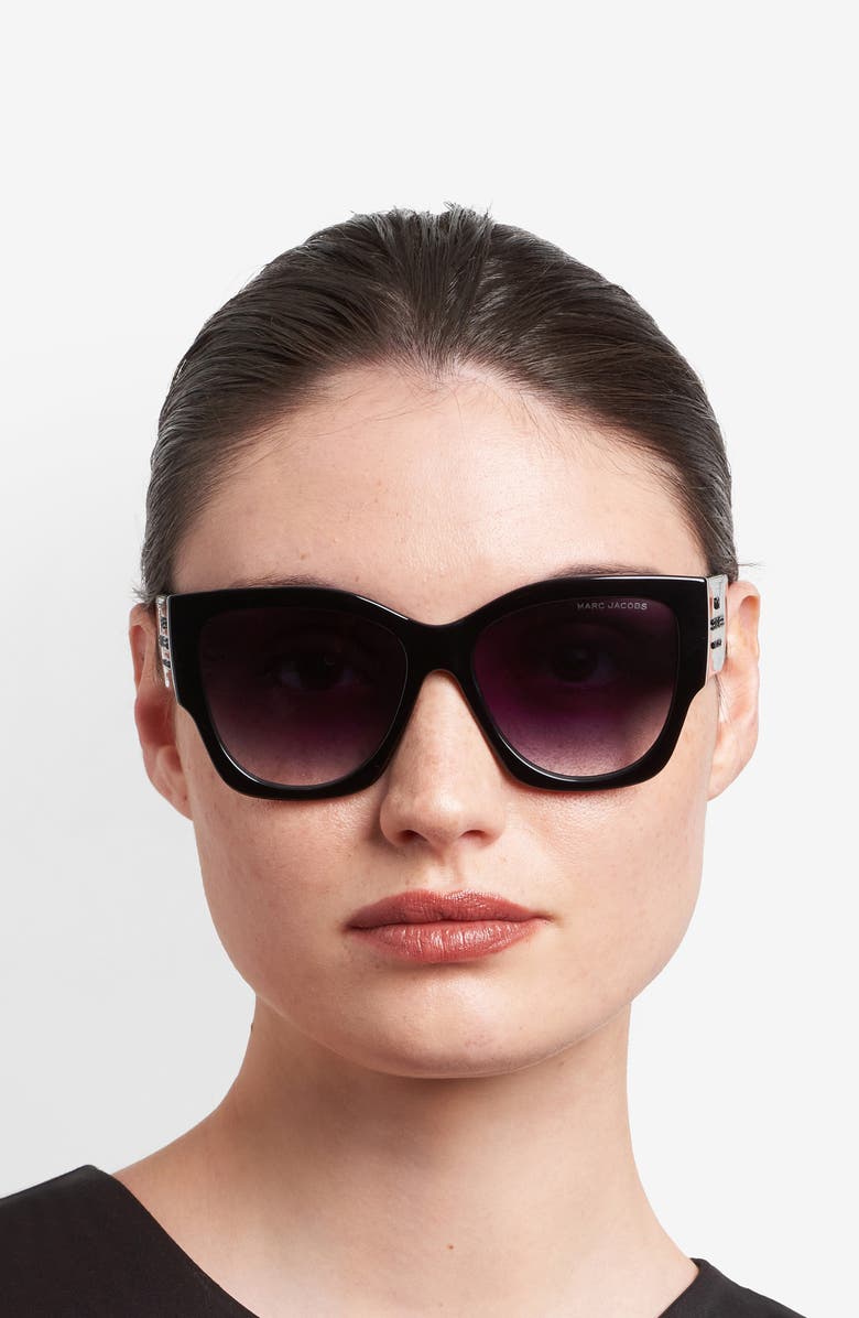 Marc Jacobs 56mm Gradient Cat Eye Sunglasses, Alternate, color, Black/ Dark Grey Sf