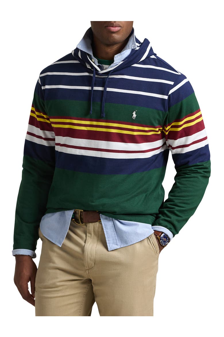 Striped Long-Sleeve Hooded T-Shirt, Main, color, VINTAGE PINE HTHR