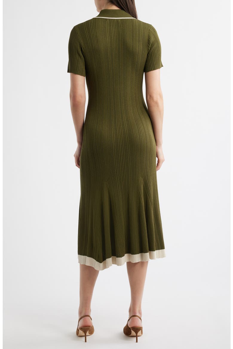 Short Sleeve Rib Polo Sweater Dress, Alternate, color, LIGHT OLIVE/ IVORY