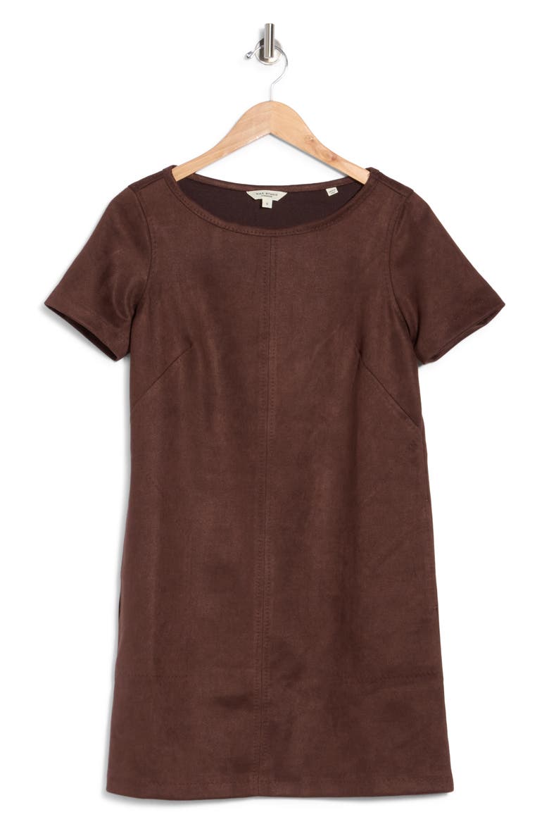 Faux Suede Shift Dress, Main, color, DARK BROWN