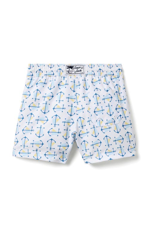 Janie And Jack Recycled Anchor Swim Trunk In White