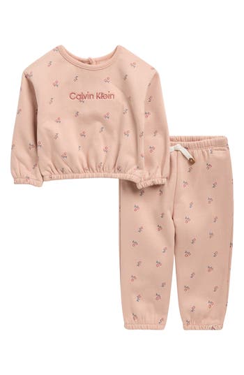 Calvin Klein Babies'  Floral Sweatshirt & Joggers Set In Blue