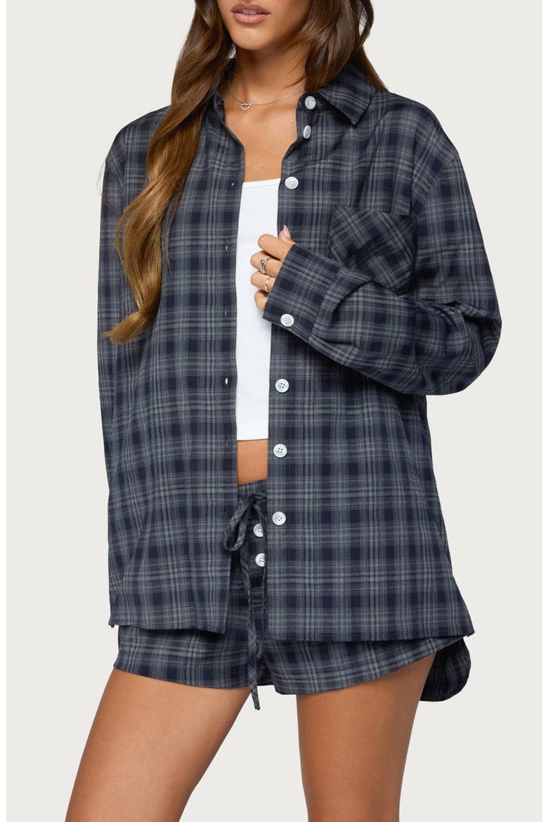 Alessa Plaid Button-Up Shirt, Alternate, color, DARK-BLUE