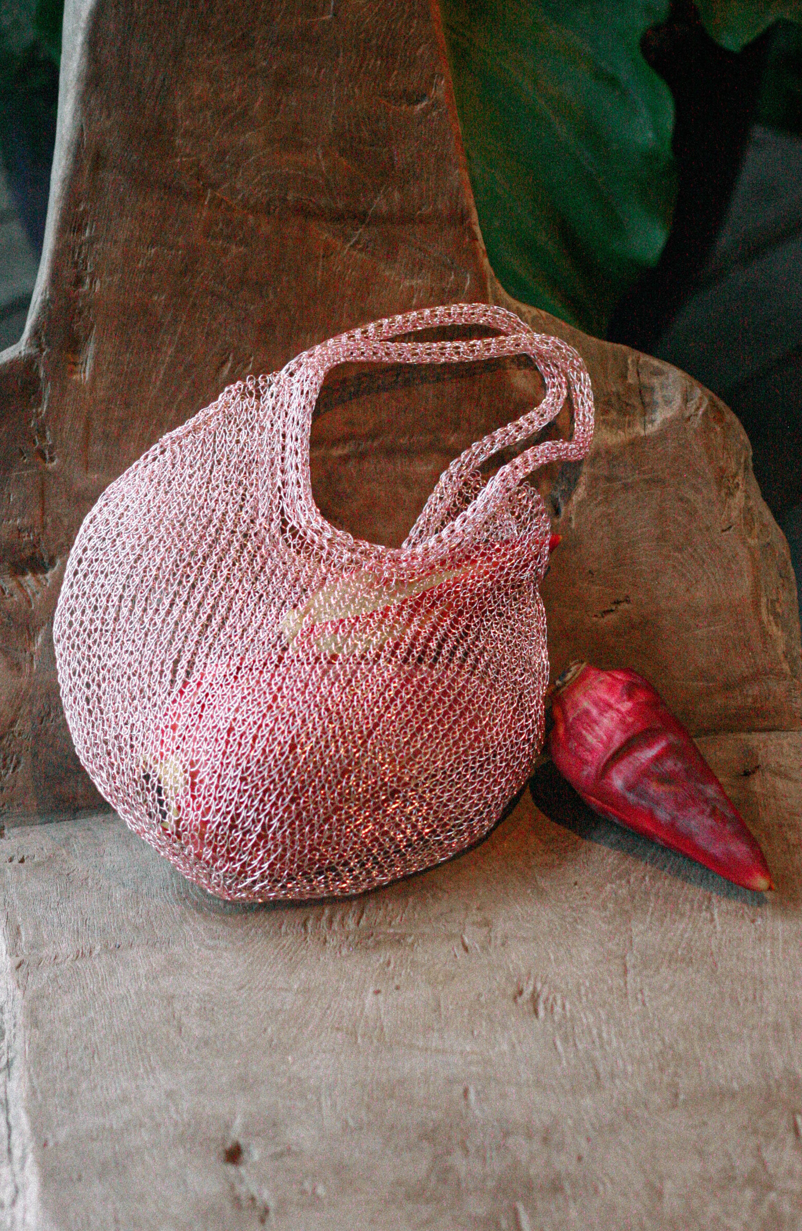 BRUNNA.CO The Sol Mesh Wire Tote Bag in Pink, Alternate, color, Pink