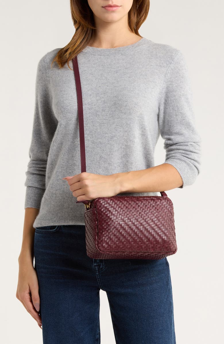 Clare V. Marisol Woven Leather Crossbody Bag, Alternate, color, Cassis