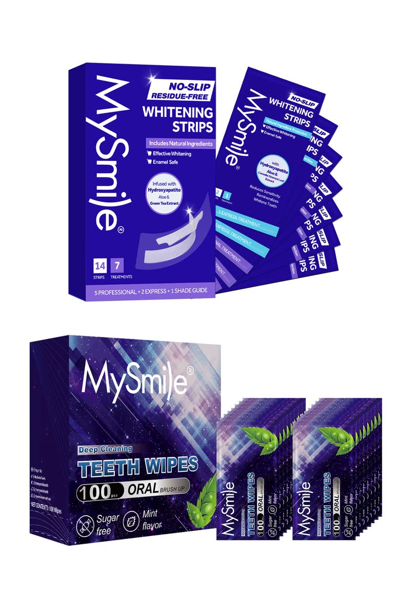 Non-Slip Hydroxyapatite-Infuse Teeth Whitening Strips With Teeth Wipes Double Pack, Main, color, Purple 7