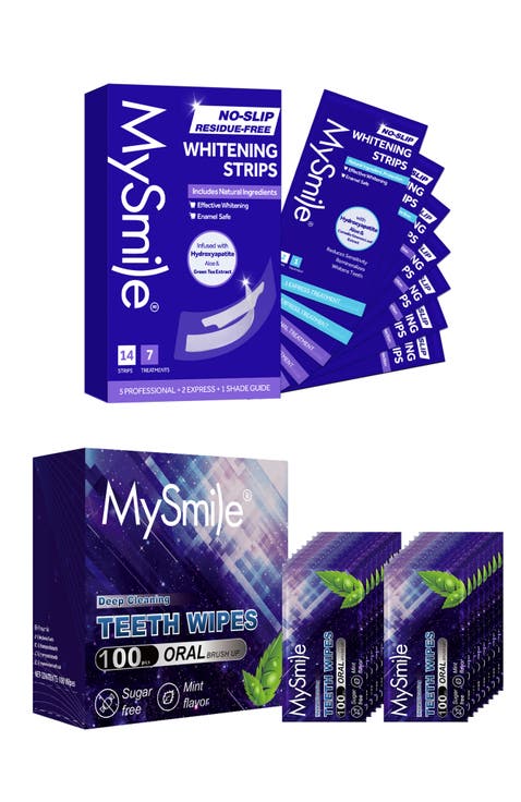 Non-Slip Hydroxyapatite-Infuse Teeth Whitening Strips With Teeth Wipes Double Pack