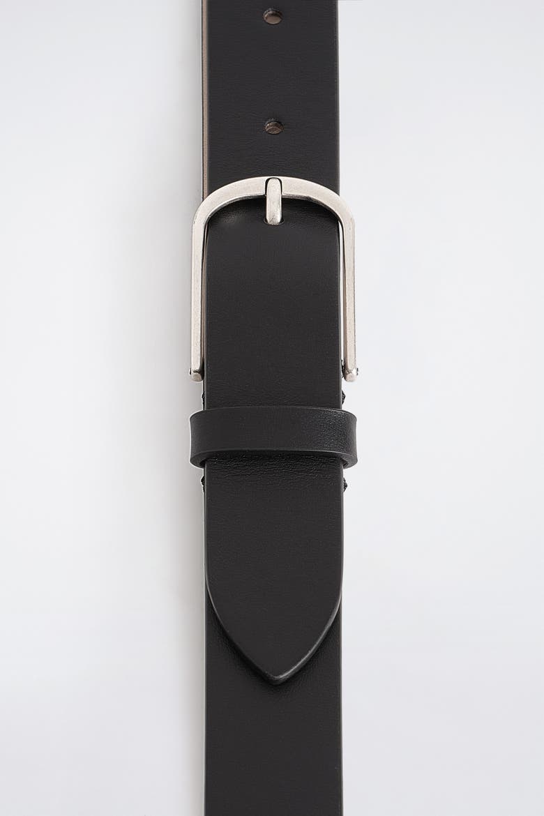 Rounded-Buckle Leather Belt, Alternate, color, BLACK