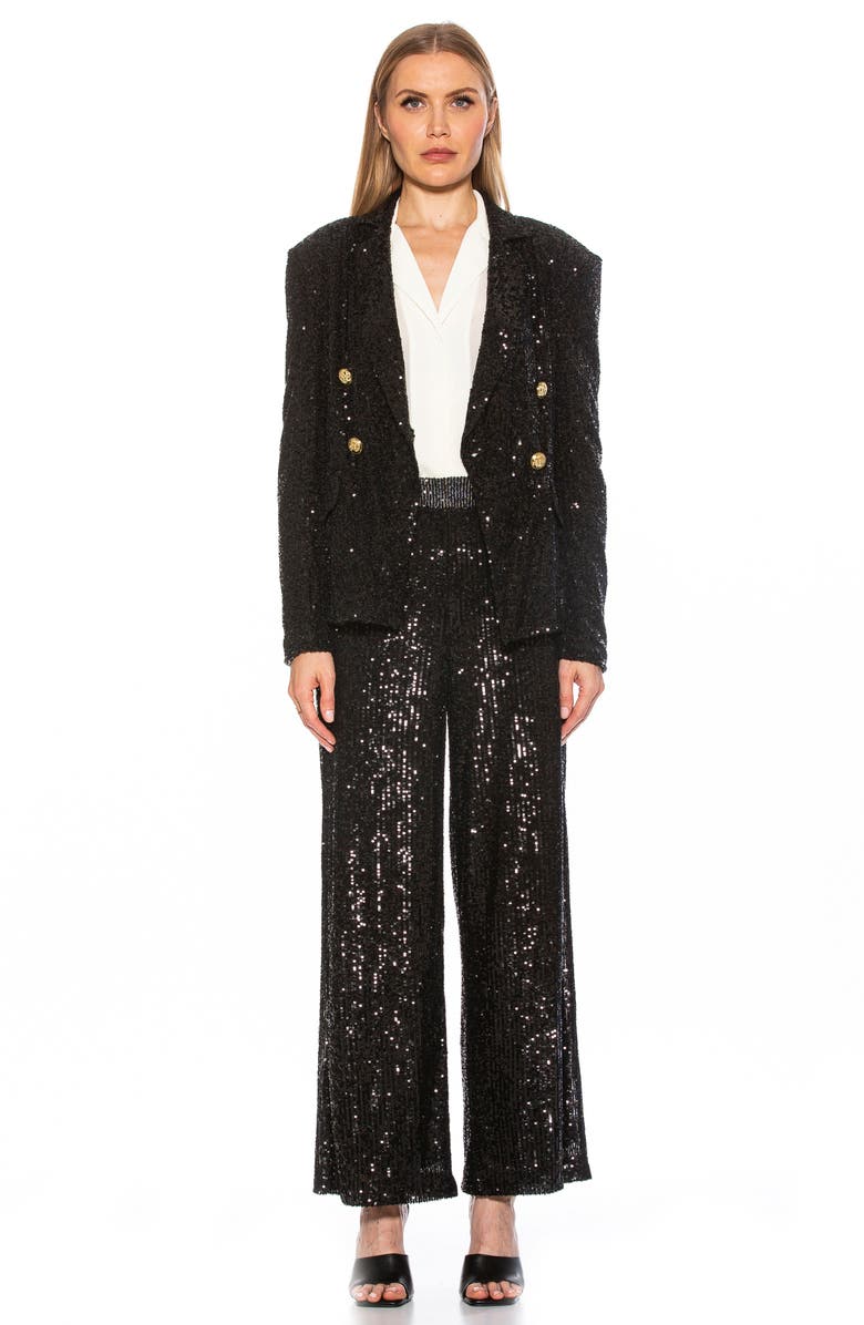 Alexia Admor Abbi Longline Double Breasted Sequin Blazer, Alternate, color, Black