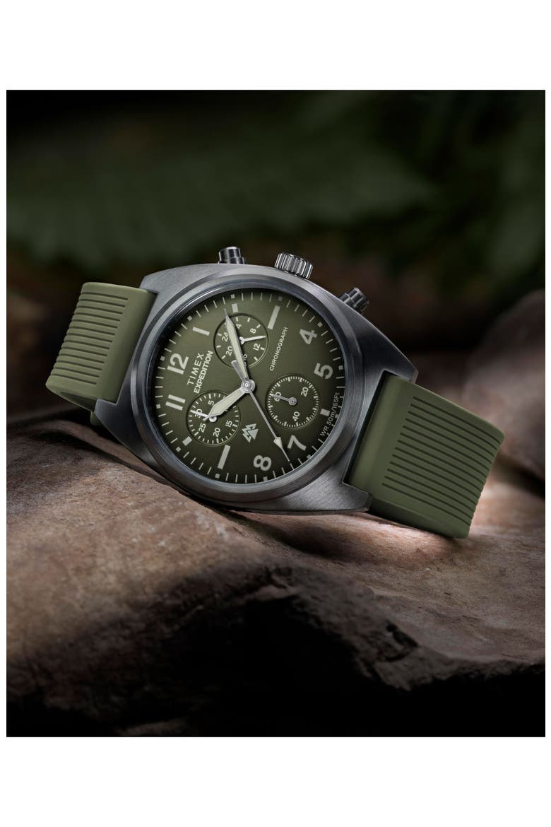 Expedition Capstone Chronograph Silicone Strap Watch, 41mm, Alternate, color, GUNMETAL